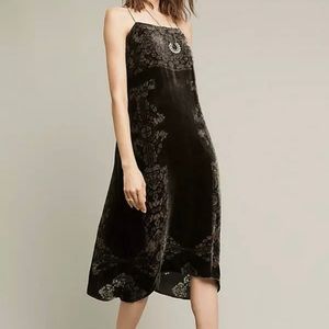Anthropologie Carina Velvet Slip Dress Moss